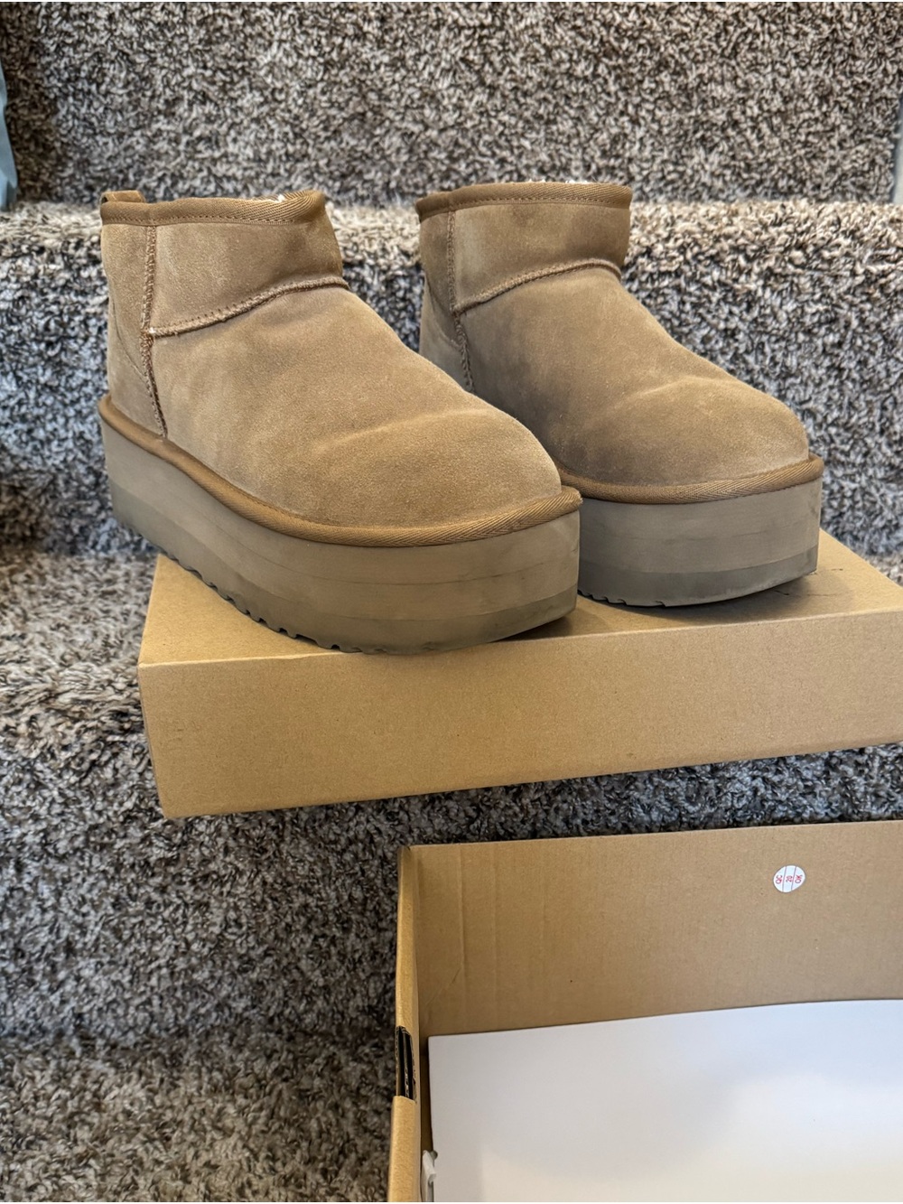 UGG Chestnut Suede Platform Ankle Boots